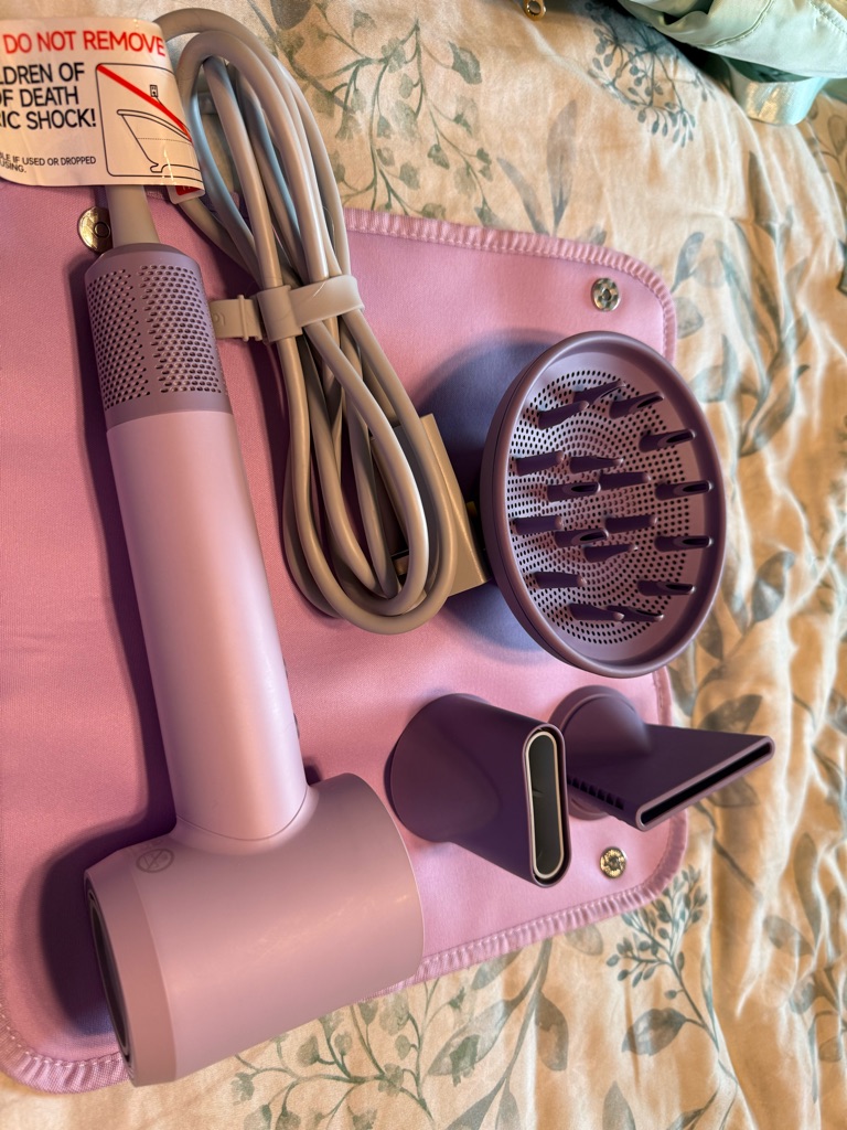 Portable Lavender Hair Dryer With Diffuser  Styling Nozzles